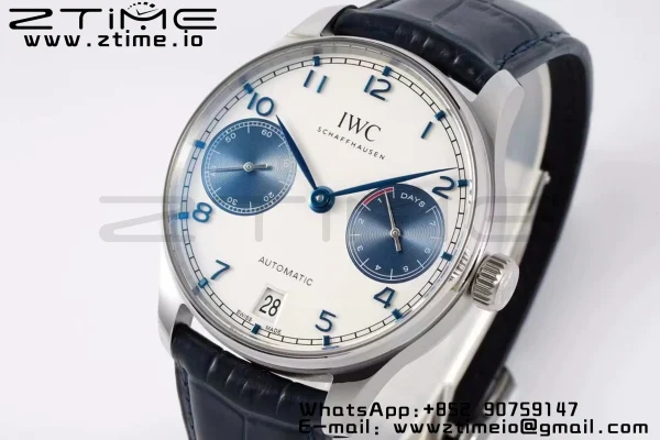 IWC Portuguese Real PR IW500715 SS AZF 1:1 Best Edition Λευκό/Μπλε καντράν σε μπλε δερμάτινο λουράκι A52010 - Super Clone Watch | 1:1 Best Version