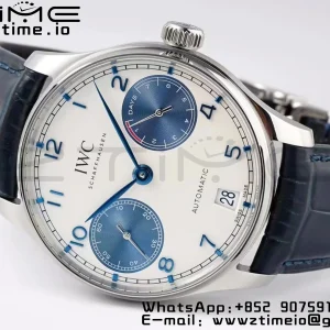 IWC Portuguese Real PR IW500715 SS AZF 1:1 Best Edition Λευκό/Μπλε καντράν σε μπλε δερμάτινο λουράκι A52010 - Super Clone Watch | 1:1 Best Version