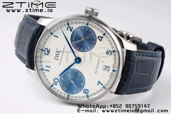 IWC Portuguese Real PR IW500715 SS AZF 1:1 Best Edition Λευκό/Μπλε καντράν σε μπλε δερμάτινο λουράκι A52010 - Super Clone Watch | 1:1 Best Version