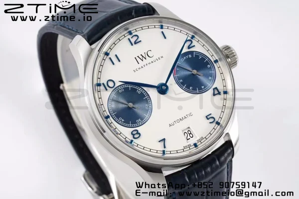 IWC Portuguese Real PR IW500715 SS AZF 1:1 Best Edition Λευκό/Μπλε καντράν σε μπλε δερμάτινο λουράκι A52010 - Super Clone Watch | 1:1 Best Version