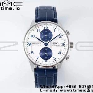IWC Portuguese Chrono IW371620 APSF 1:1 Best Edition White/Blue Dial on Blue Leather Strap A69355 - Super Clone Watch | 1:1 Best Version