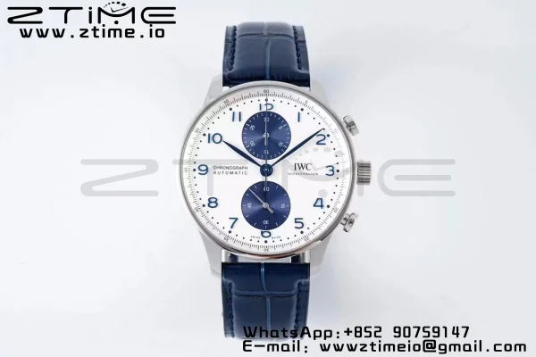 IWC Portuguese Chrono IW371620 APSF 1:1 Best Edition White/Blue Dial on Blue Leather Strap A69355 - Super Clone Watch | 1:1 Best Version