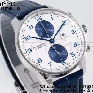 IWC Portuguese Chrono IW371620 APSF 1:1 Best Edition White/Blue Dial on Blue Leather Strap A69355 - Super Clone Watch | 1:1 Best Version