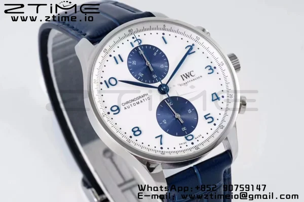 IWC Portuguese Chrono IW371620 APSF 1:1 Best Edition White/Blue Dial on Blue Leather Strap A69355 - Super Clone Watch | 1:1 Best Version