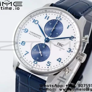 IWC Portuguese Chrono IW371620 APSF 1:1 Best Edition White/Blue Dial on Blue Leather Strap A69355 - Super Clone Watch | 1:1 Best Version