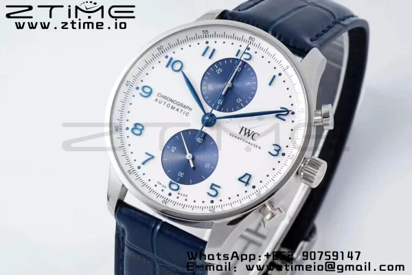 IWC Portuguese Chrono IW371620 APSF 1:1 Best Edition White/Blue Dial on Blue Leather Strap A69355 - Super Clone Watch | 1:1 Best Version