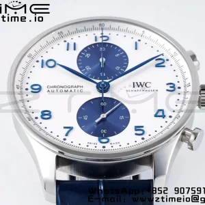 IWC Portuguese Chrono IW371620 APSF 1:1 Best Edition White/Blue Dial on Blue Leather Strap A69355 - Super Clone Watch | 1:1 Best Version