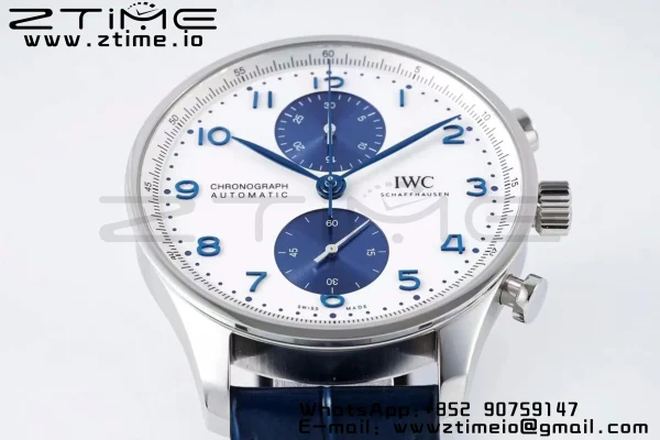 IWC Portuguese Chrono IW371620 APSF 1:1 Best Edition White/Blue Dial on Blue Leather Strap A69355 - Super Clone Watch | 1:1 Best Version