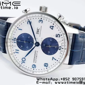 IWC Portuguese Chrono IW371620 APSF 1:1 Best Edition White/Blue Dial on Blue Leather Strap A69355 - Super Clone Watch | 1:1 Best Version