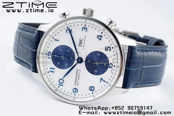 IWC Portuguese Chrono IW371620 APSF 1:1 Best Edition White/Blue Dial on Blue Leather Strap A69355 - Super Clone Watch | 1:1 Best Version