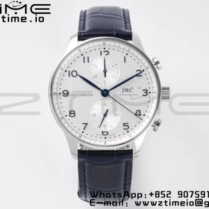 IWC Portuguese Chrono IW371605 ZF 1:1 Best Edition White Dial on Blue Leather Strap A69355 - Super Clone Watch | 1:1 Best Version