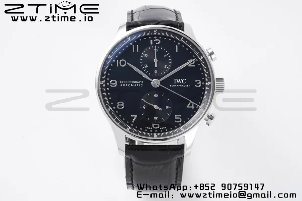 IWC Portuguese Chrono IW371609 ZF 1:1 Best Edition Black Dial on Black Leather Strap A69355 - Super Clone Watch | 1:1 Best Version