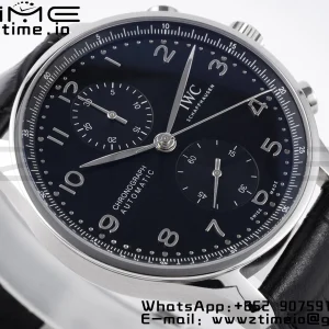 IWC Portuguese Chrono IW371609 ZF 1:1 Best Edition Black Dial on Black Leather Strap A69355 - Super Clone Watch | 1:1 Best Version