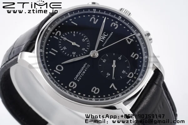 IWC Portuguese Chrono IW371609 ZF 1:1 Best Edition Black Dial on Black Leather Strap A69355 - Super Clone Watch | 1:1 Best Version