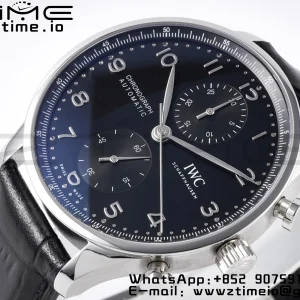 IWC Portuguese Chrono IW371609 ZF 1:1 Best Edition Black Dial on Black Leather Strap A69355 - Super Clone Watch | 1:1 Best Version