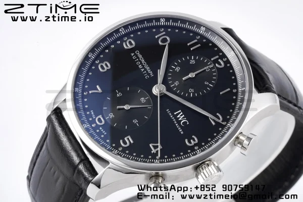 IWC Portuguese Chrono IW371609 ZF 1:1 Best Edition Black Dial on Black Leather Strap A69355 - Super Clone Watch | 1:1 Best Version