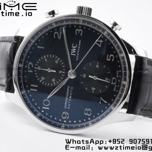 IWC Portuguese Chrono IW371609 ZF 1:1 Best Edition Black Dial on Black Leather Strap A69355 - Super Clone Watch | 1:1 Best Version