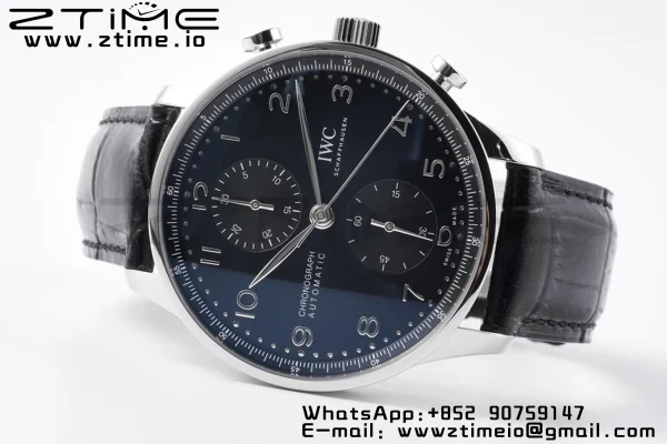 IWC Portuguese Chrono IW371609 ZF 1:1 Best Edition Black Dial on Black Leather Strap A69355 - Super Clone Watch | 1:1 Best Version