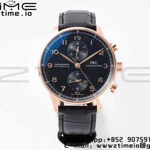 IWC Portuguese Chrono IW371415 RG  ZF 1:1 Best Edition Black Dial on Black Leather Strap DD7750 - Super Clone Watch | 1:1 Best Version