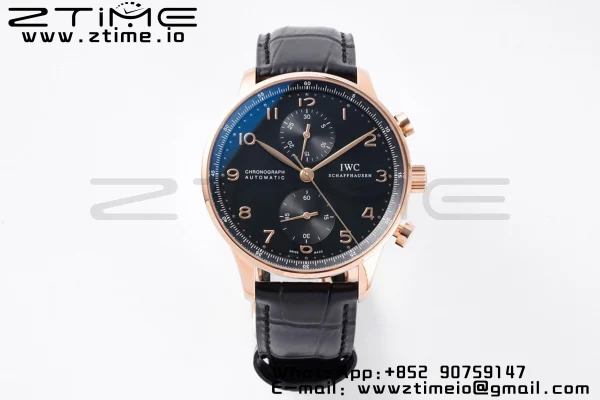 IWC ポルトギーゼ・クロノ IW371415 RG ZF 1:1ベスト・エディション ブラック文字盤 x ブラック・レザー・ストラップ DD7750 - スーパークローン・ウォッチ｜1:1ベスト・バージョン
