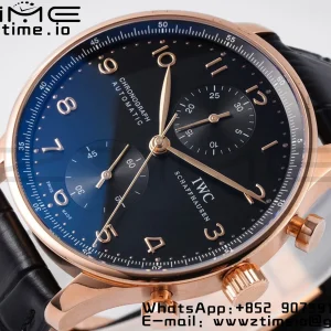 IWC ポルトギーゼ・クロノ IW371415 RG ZF 1:1ベスト・エディション ブラック文字盤 x ブラック・レザー・ストラップ DD7750 - スーパークローン・ウォッチ｜1:1ベスト・バージョン