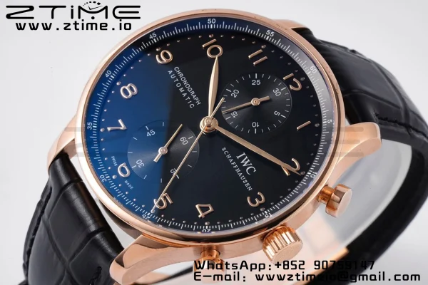 IWC ポルトギーゼ・クロノ IW371415 RG ZF 1:1ベスト・エディション ブラック文字盤 x ブラック・レザー・ストラップ DD7750 - スーパークローン・ウォッチ｜1:1ベスト・バージョン