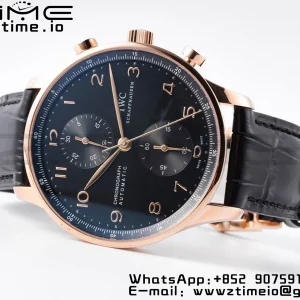 IWC ポルトギーゼ・クロノ IW371415 RG ZF 1:1ベスト・エディション ブラック文字盤 x ブラック・レザー・ストラップ DD7750 - スーパークローン・ウォッチ｜1:1ベスト・バージョン