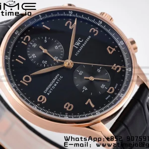 IWC ポルトギーゼ・クロノ IW371415 RG ZF 1:1ベスト・エディション ブラック文字盤 x ブラック・レザー・ストラップ DD7750 - スーパークローン・ウォッチ｜1:1ベスト・バージョン
