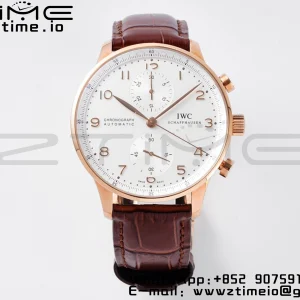 IWC Portuguese Chrono IW371482 RG  ZF 1:1 Best Edition White Dial on Brown Leather Strap DD7750 - Super Clone Watch | 1:1 Best Version