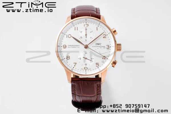 IWC Portuguese Chrono IW371482 RG ZF 1:1 Best Edition White Dial on Brown Leather Strap DD7750 - Super Clone Watch | 1:1 Best Version