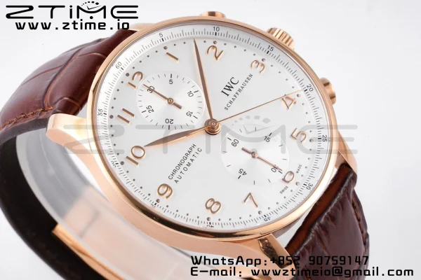IWC Portuguese Chrono IW371482 RG ZF 1:1 Best Edition White Dial on Brown Leather Strap DD7750 - Super Clone Watch | 1:1 Best Version