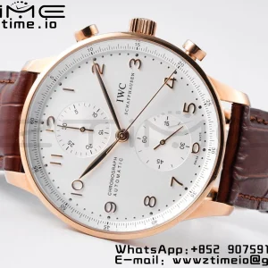 IWC Portuguese Chrono IW371482 RG ZF 1:1 Best Edition White Dial on Brown Leather Strap DD7750 - Super Clone Watch | 1:1 Best Version