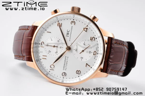 IWC Portuguese Chrono IW371482 RG ZF 1:1 Best Edition White Dial on Brown Leather Strap DD7750 - Super Clone Watch | 1:1 Best Version