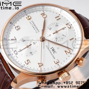 IWC Portuguese Chrono IW371482 RG ZF 1:1 Best Edition White Dial on Brown Leather Strap DD7750 - Super Clone Watch | 1:1 Best Version