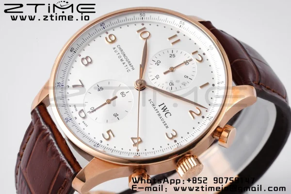 IWC Portuguese Chrono IW371482 RG ZF 1:1 Best Edition White Dial on Brown Leather Strap DD7750 - Super Clone Watch | 1:1 Best Version