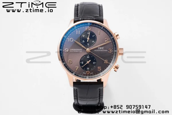 IWC ポルトギーゼ・クロノ IW371482 RG ZF 1:1ベスト・エディション ブラックのレザーストラップ、グレーの文字盤 DD7750 - スーパークローン・ウォッチ｜1:1ベスト・バージョン