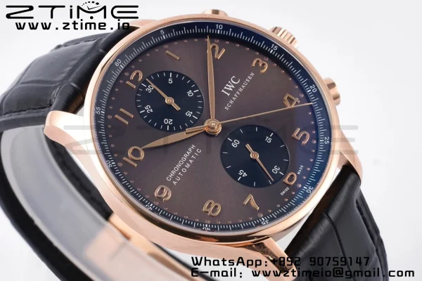 IWC ポルトギーゼ・クロノ IW371482 RG ZF 1:1ベスト・エディション ブラックのレザーストラップ、グレーの文字盤 DD7750 - スーパークローン・ウォッチ｜1:1ベスト・バージョン