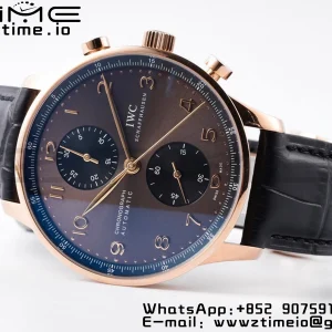 IWC ポルトギーゼ・クロノ IW371482 RG ZF 1:1ベスト・エディション ブラックのレザーストラップ、グレーの文字盤 DD7750 - スーパークローン・ウォッチ｜1:1ベスト・バージョン
