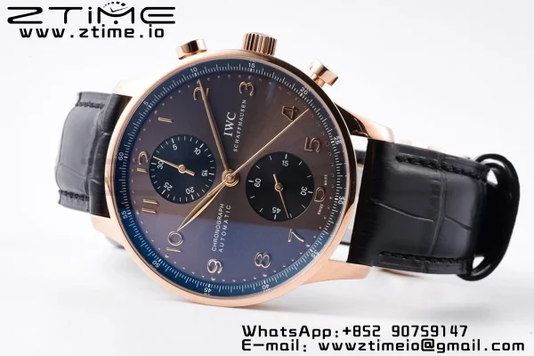 IWC ポルトギーゼ・クロノ IW371482 RG ZF 1:1ベスト・エディション ブラックのレザーストラップ、グレーの文字盤 DD7750 - スーパークローン・ウォッチ｜1:1ベスト・バージョン
