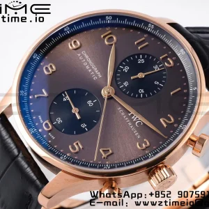 IWC ポルトギーゼ・クロノ IW371482 RG ZF 1:1ベスト・エディション ブラックのレザーストラップ、グレーの文字盤 DD7750 - スーパークローン・ウォッチ｜1:1ベスト・バージョン
