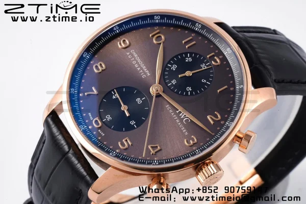 IWC ポルトギーゼ・クロノ IW371482 RG ZF 1:1ベスト・エディション ブラックのレザーストラップ、グレーの文字盤 DD7750 - スーパークローン・ウォッチ｜1:1ベスト・バージョン