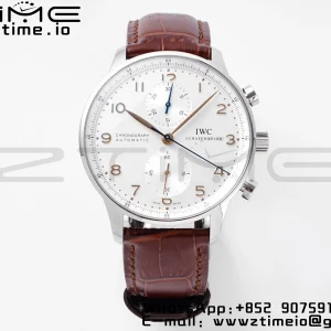 IWC Portuguese Chrono IW371445 ZF 1:1 Best Edition White Dial on Brown Leather Strap DD7750 - Super Clone Watch | 1:1 Best Version