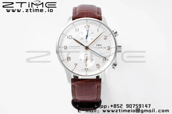 IWC Portugalin Chrono IW371445 ZF 1:1 Best Edition White Dial ruskealla nahkahihnalla DD7750 - Super Clone Watch | 1:1 Best Version