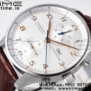 IWC Portugalin Chrono IW371445 ZF 1:1 Best Edition White Dial ruskealla nahkahihnalla DD7750 - Super Clone Watch | 1:1 Best Version