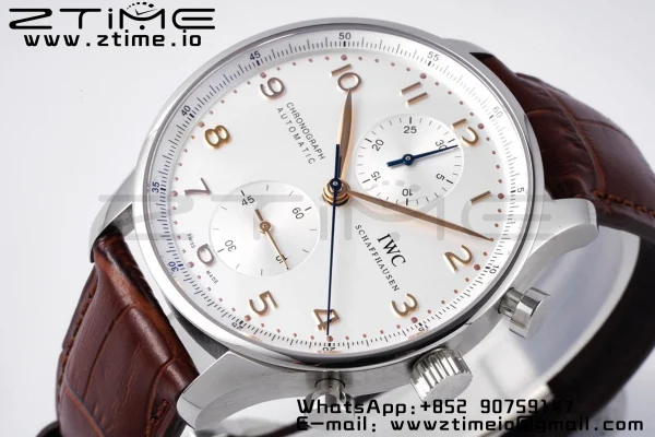 IWC Portugalin Chrono IW371445 ZF 1:1 Best Edition White Dial ruskealla nahkahihnalla DD7750 - Super Clone Watch | 1:1 Best Version