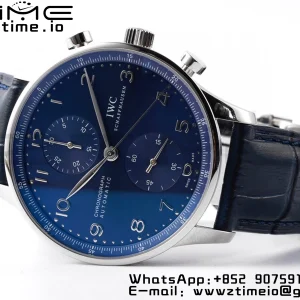 IWC Portuguese Chrono IW371491 ZF 1:1 Best Edition Blue Dial on Blue Leather Strap DD7750 - Super Clone Watch | 1:1 Best Version