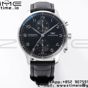 IWC Portuguese Chrono IW371447 ZF 1:1 Best Edition Black Dial on Black Leather Strap DD7750 - Super Clone Watch | 1:1 Best Version