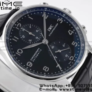 IWC Portoghese Chrono IW371447 ZF 1:1 Best Edition Quadrante nero su cinturino in pelle nera DD7750 - Orologio Super Clone | 1:1 Best Version