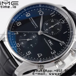 IWC Portoghese Chrono IW371447 ZF 1:1 Best Edition Quadrante nero su cinturino in pelle nera DD7750 - Orologio Super Clone | 1:1 Best Version