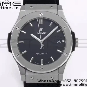 HUBLOT Classic Fusion 45mm 511.NX.1171.LR Titanium WWF 1:1 Best Edition Black Dial on Black Gummy Strap A2892 - Super Clone Watch | 1:1 Best Version